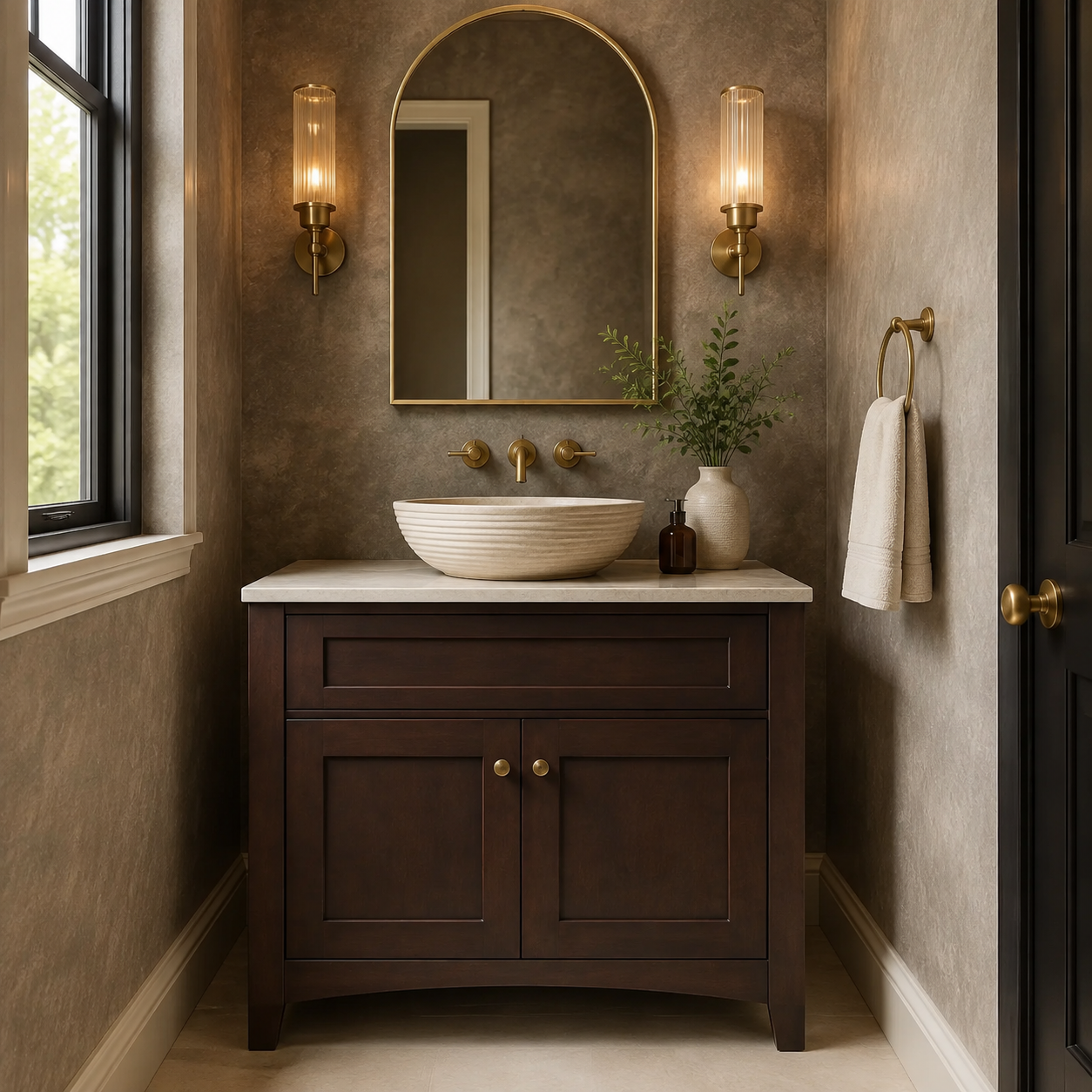 Wholesale espresso shaker freestanding single bathroom vanity featuring a vessel sink by Modernform Cabinets in Dallas Texas.