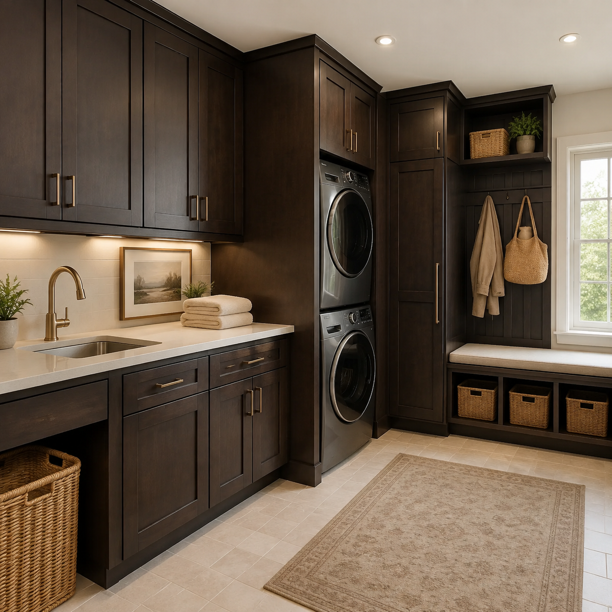 A single bathroom vanity built with Espresso Shaker cabinets and a framed mirror.