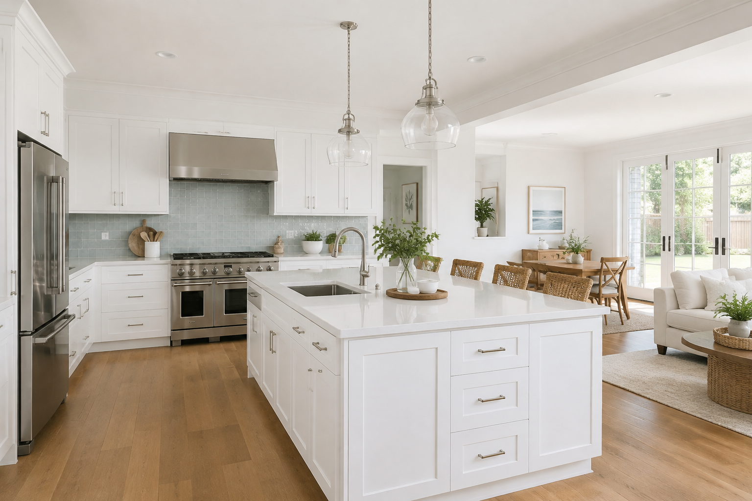 Contemporary white shaker style kitchen showcasing timeless cabinetry design and modern aesthetics