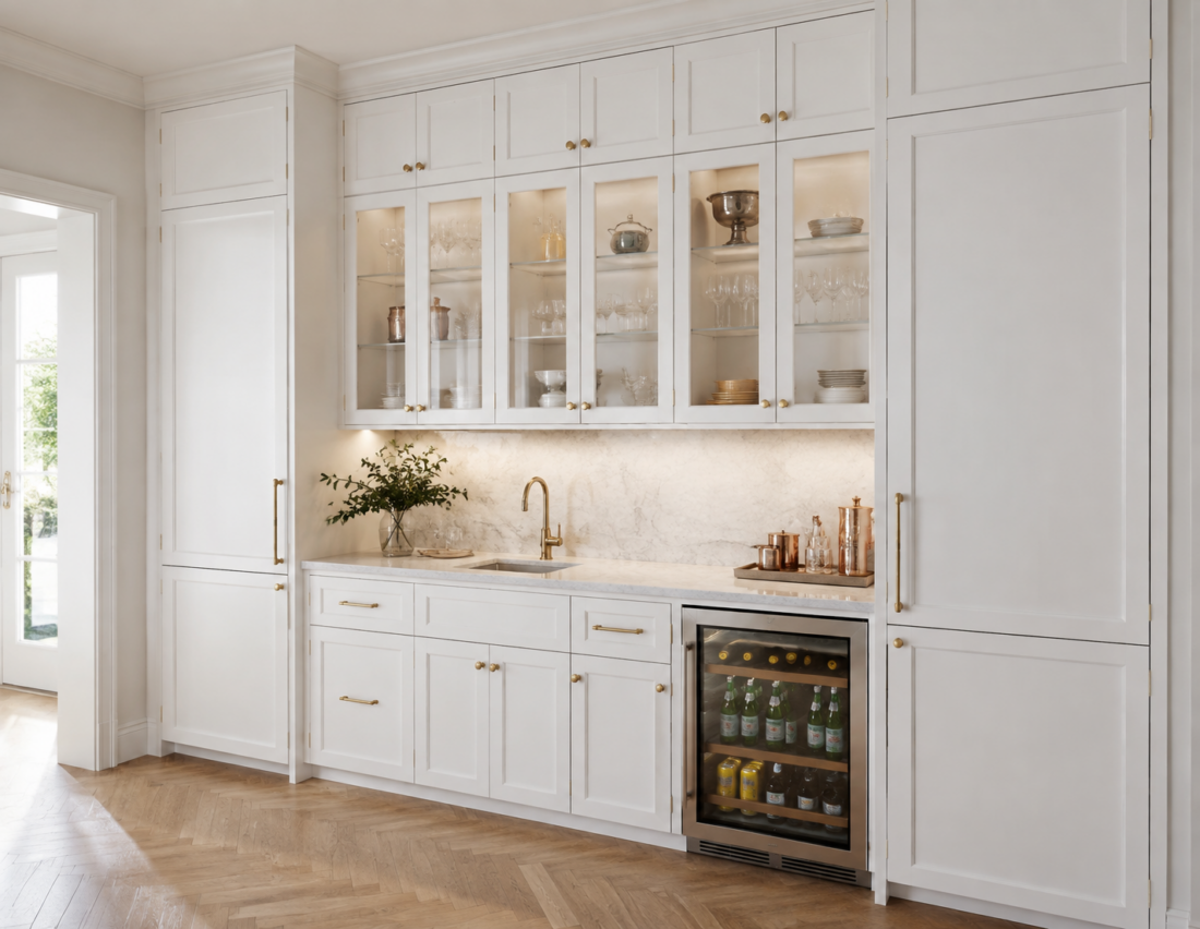 White shaker cabinet storage solutions and organizing features by Modernform Cabinets and Closets