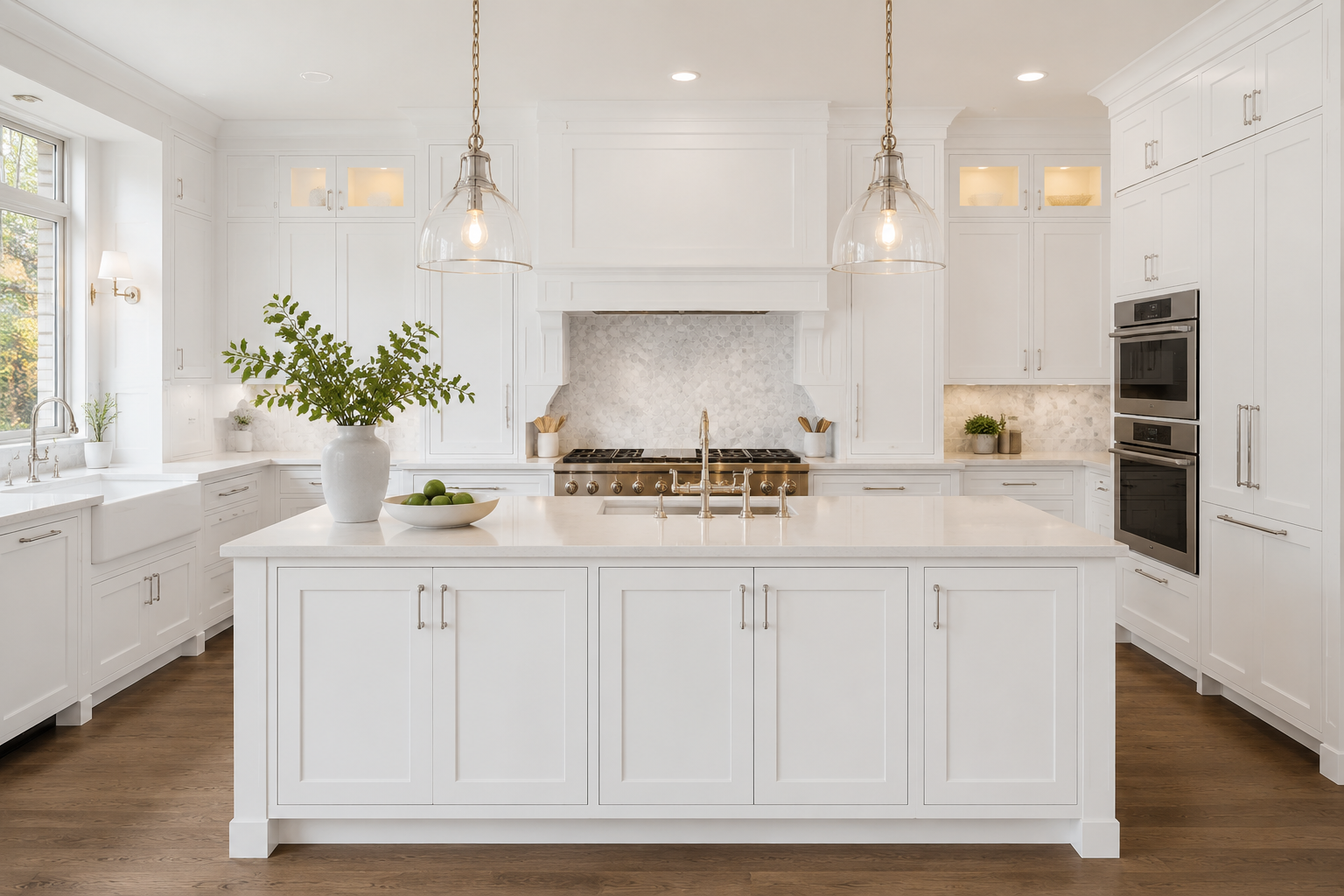 Modern white shaker kitchen layout featuring seamless integration and open concept styling