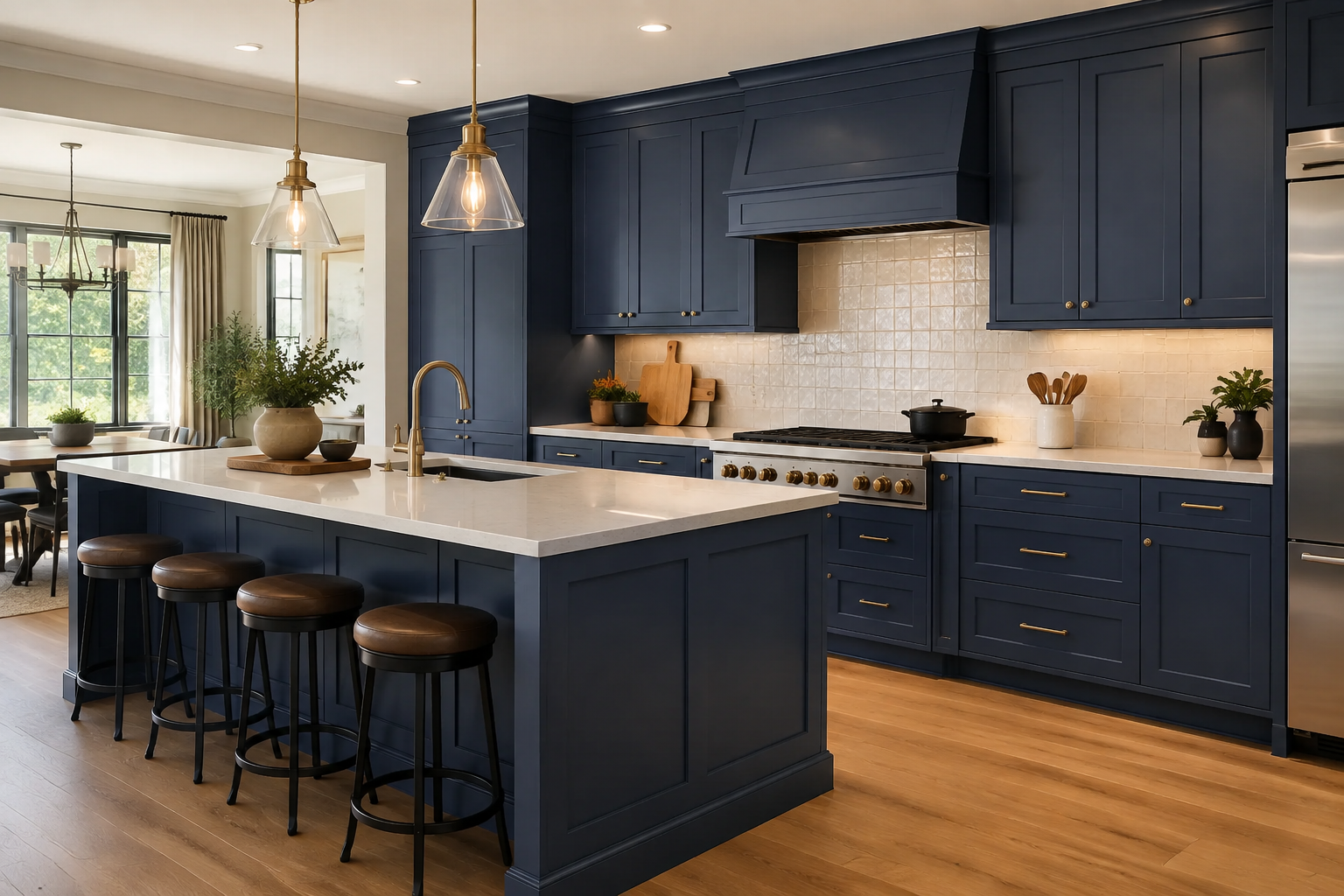 Signature blue shaker custom cabinet wall unit built for contemporary homes and open-concept spaces