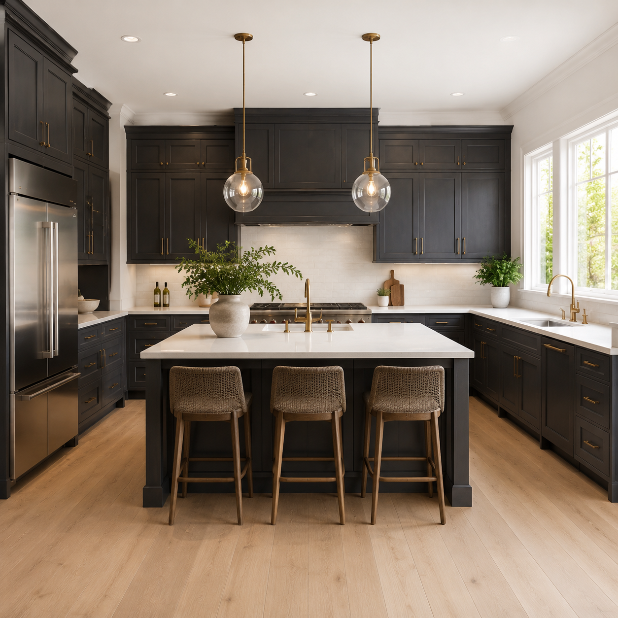 Modern Slate shaker kitchen overall view highlighting high-end custom cabinetry design by Modernform Cabinets and Closets