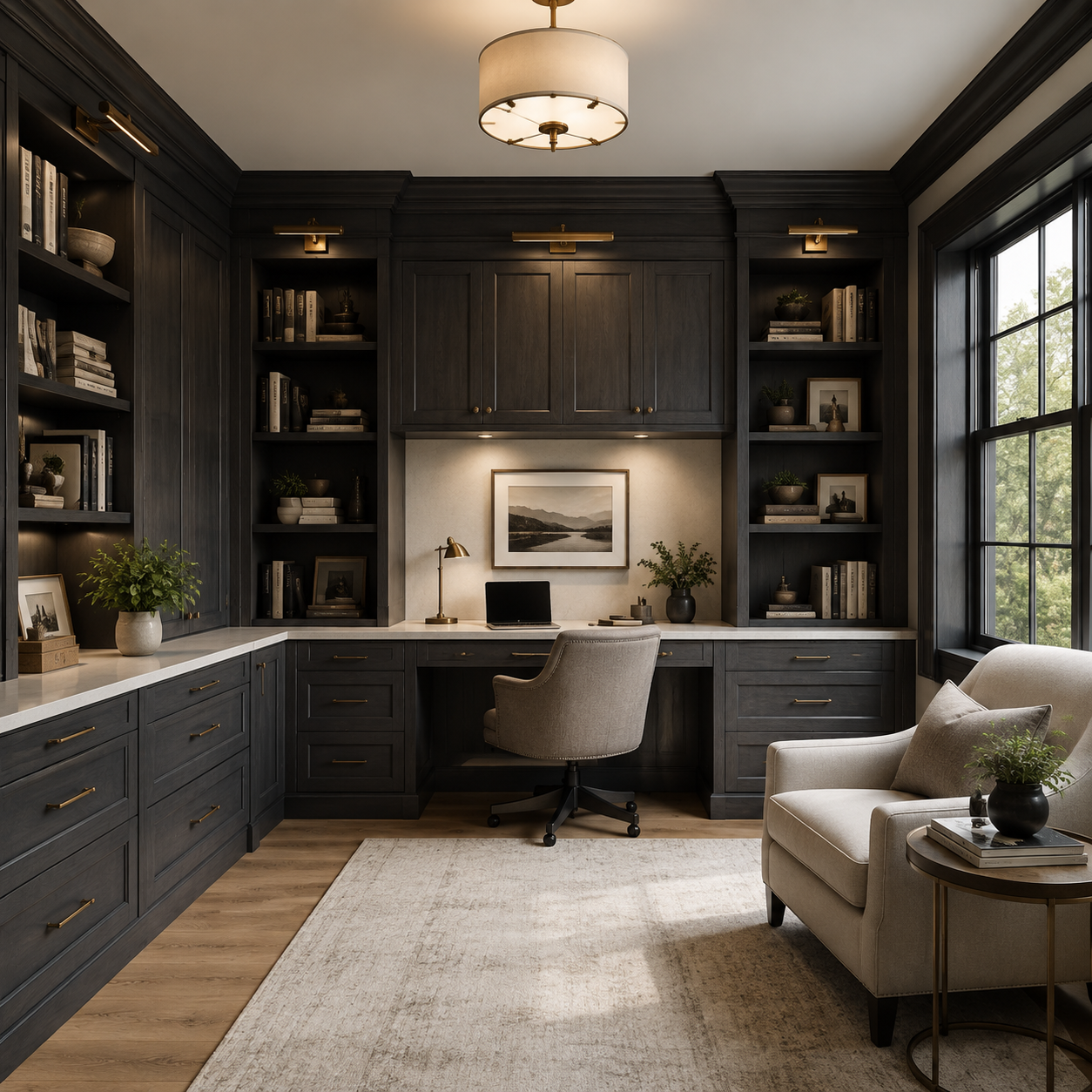 Custom Modern Slate shaker kitchen design featuring dark grey cabinetry and functional layout