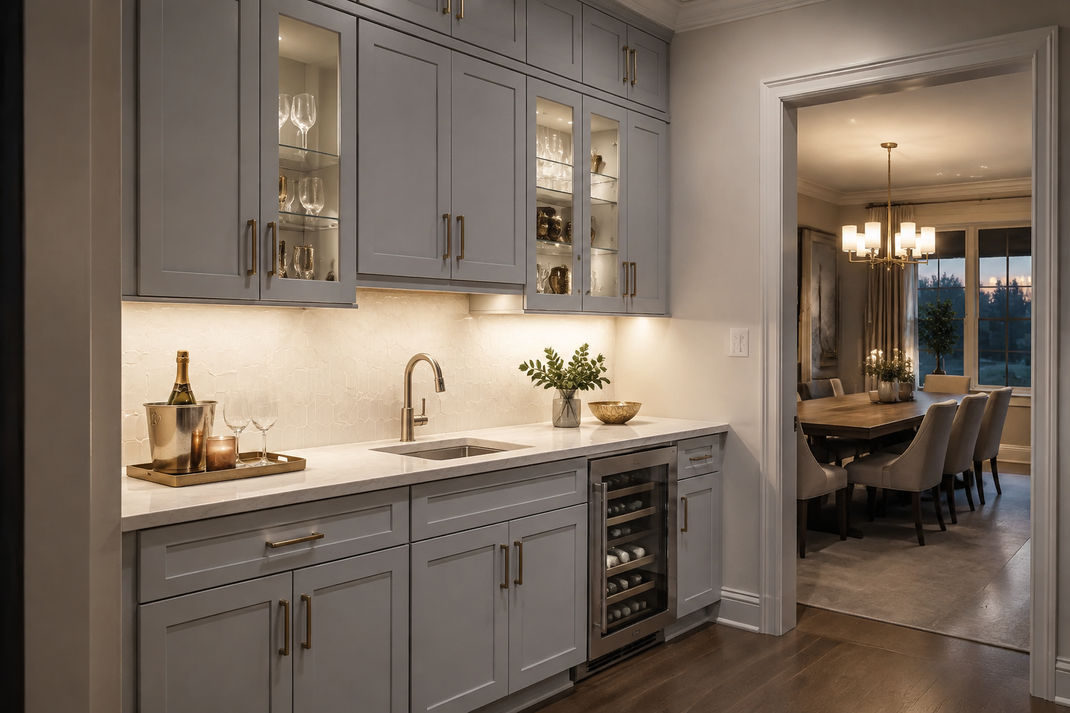 Gray shaker cabinet storage solutions and seamless kitchen integration by Modernform