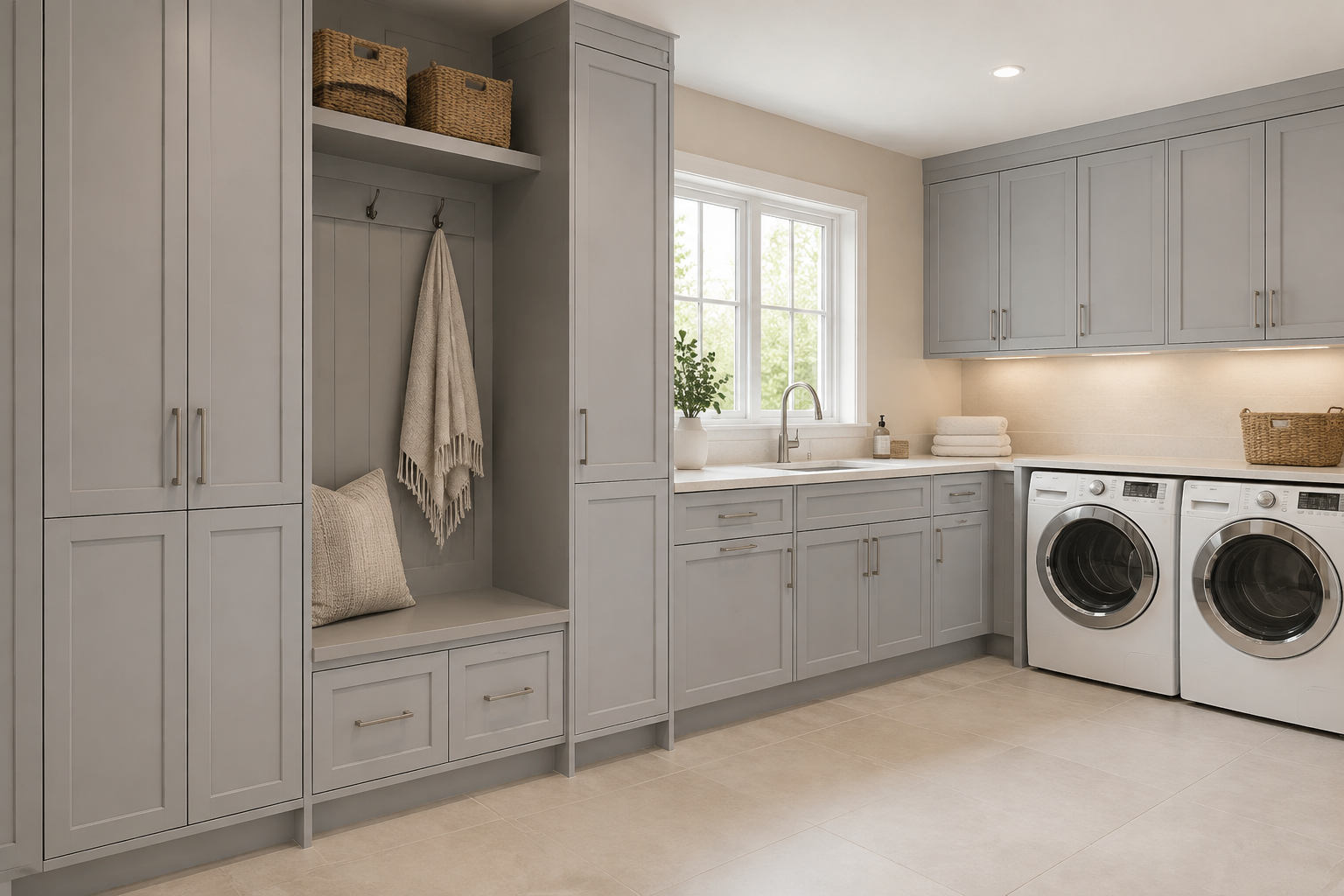 Gray shaker custom kitchen layout built for functional living spaces and modern homes