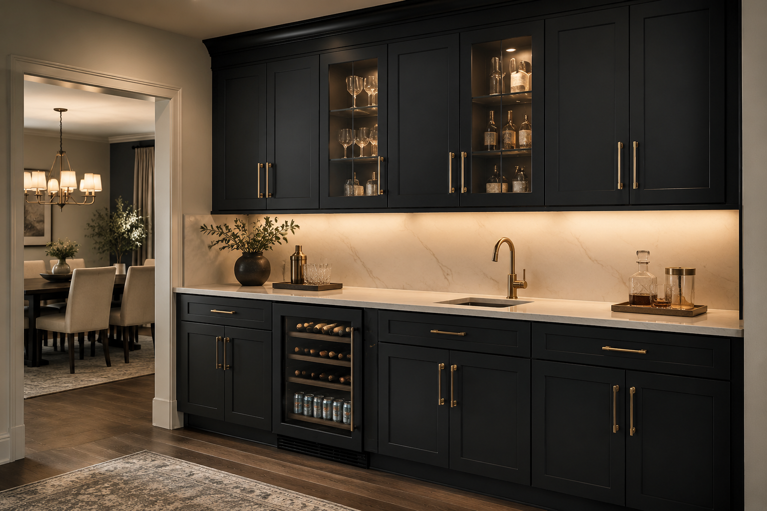 Onyx black shaker cabinet storage solutions and seamless kitchen integration by Modernform.