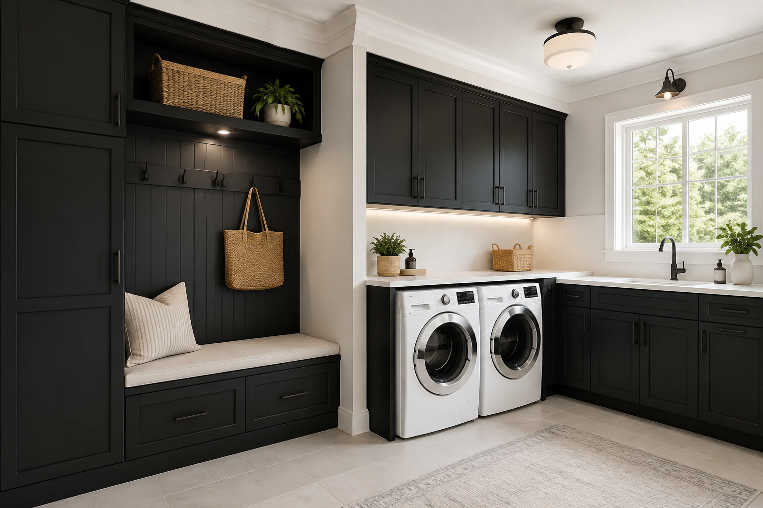 Onyx black shaker custom kitchen layout designed for modern homes and open-concept spaces.