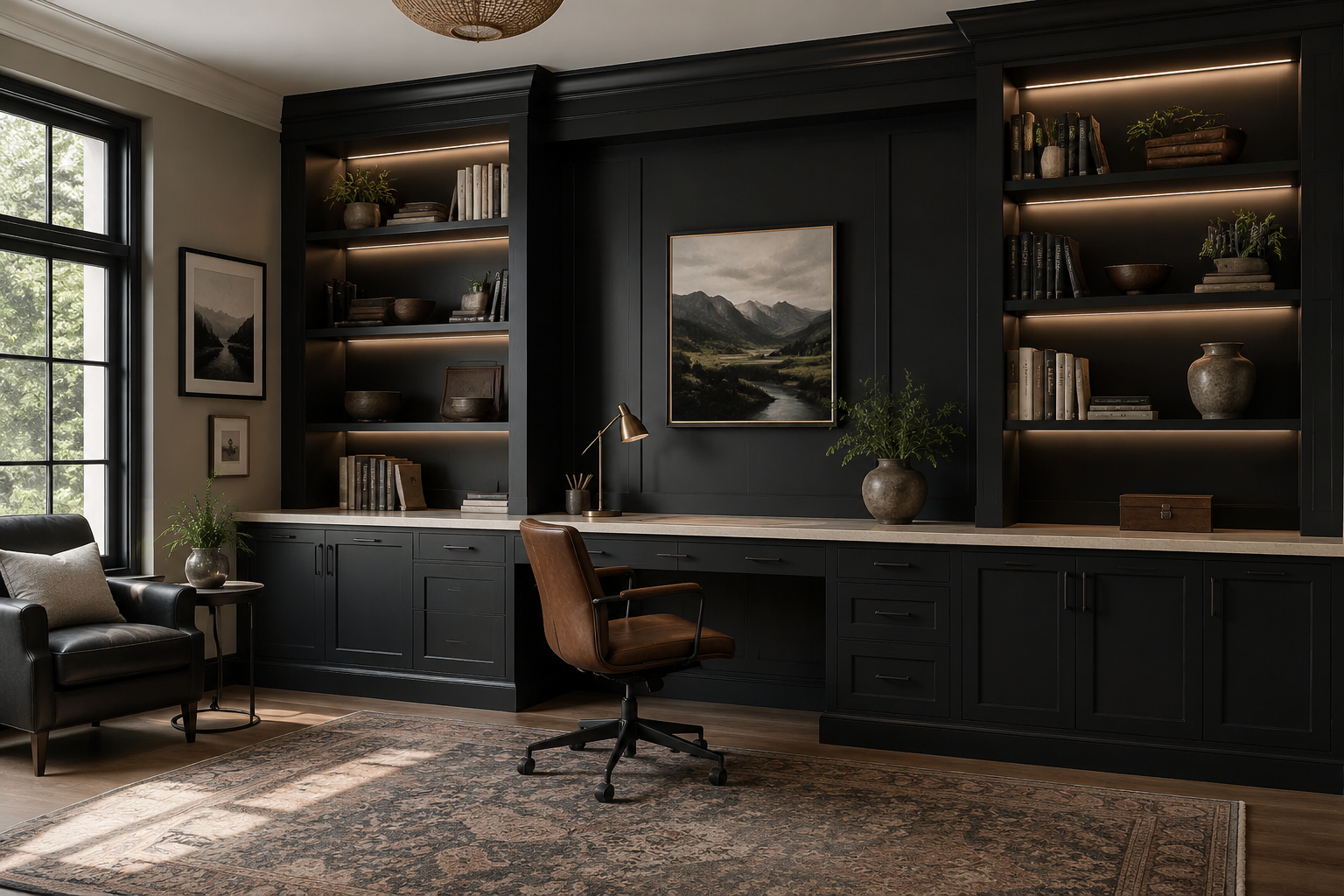 Modern onyx black shaker kitchen design featuring clean lines, functional storage, and premium finish.