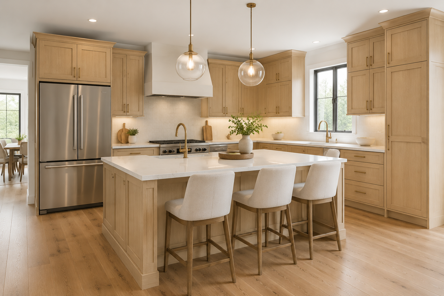 Natural shaker kitchen overall view highlighting high-end cabinetry design by Modernform