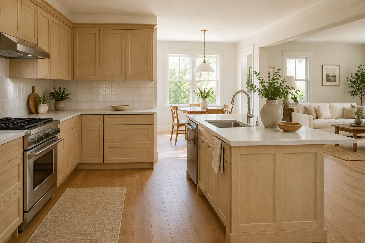 Natural shaker style kitchen features showcasing clean lines and timeless wood grain