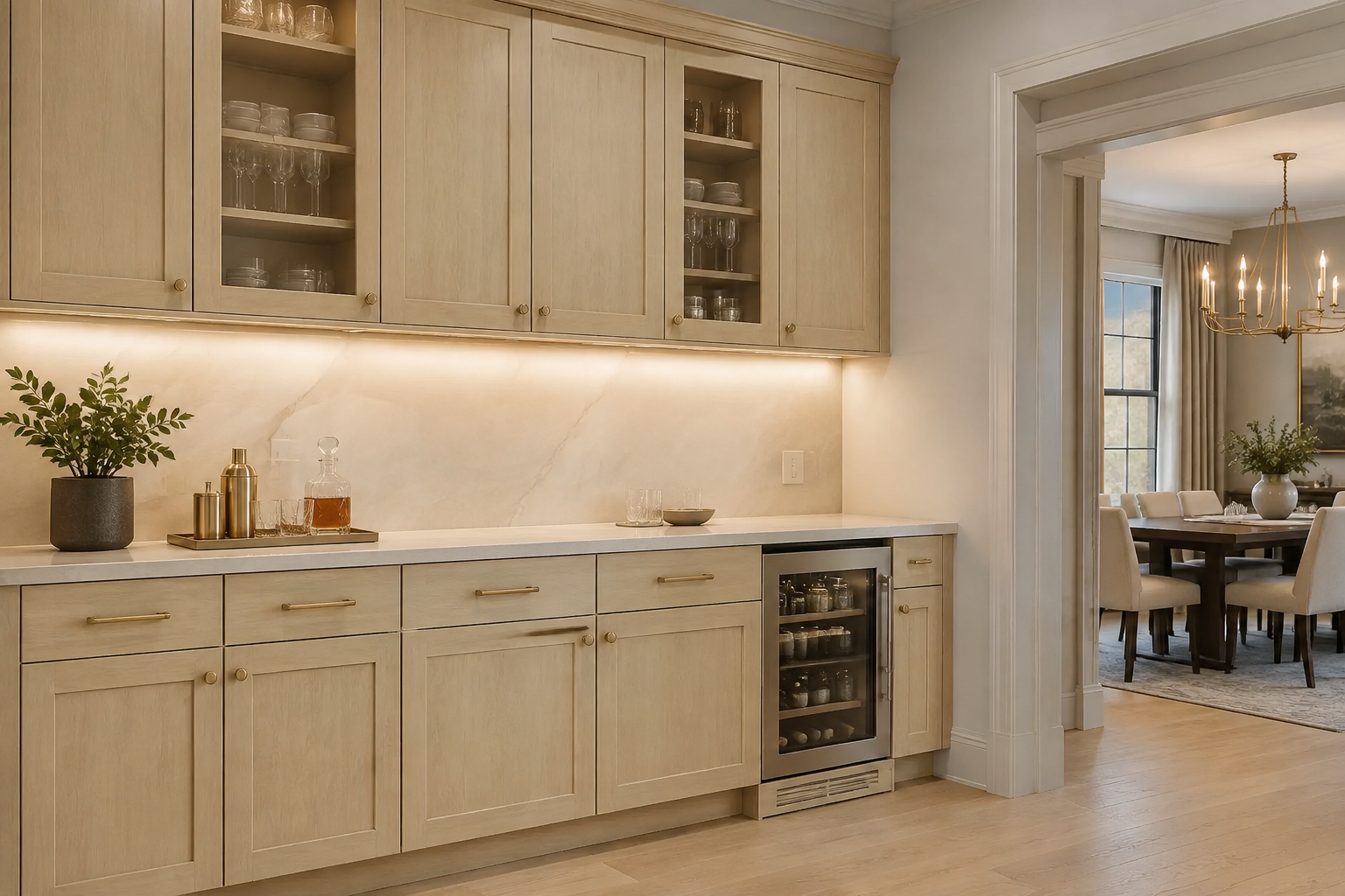 Natural shaker cabinet storage solutions and seamless kitchen integration