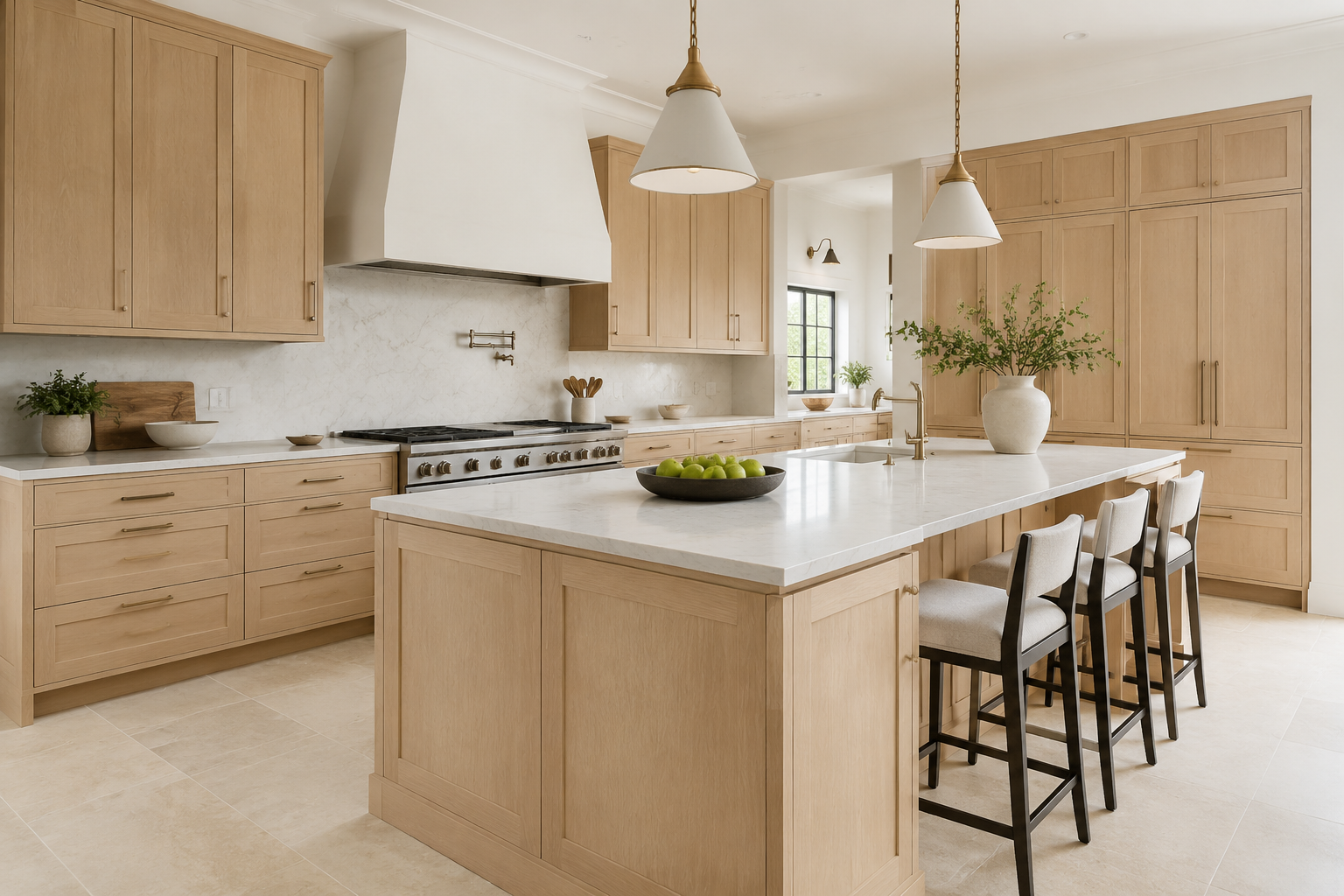 Modern natural shaker kitchen design with functional custom storage options