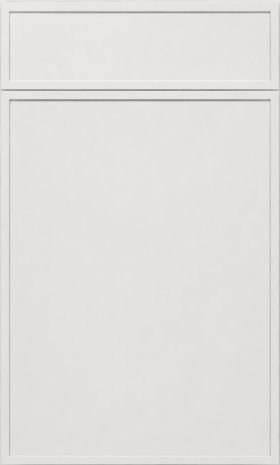 Slim Dove White shaker style kitchen cabinet door featuring modern narrow-frame detailing by Modernform Cabinets and Closets