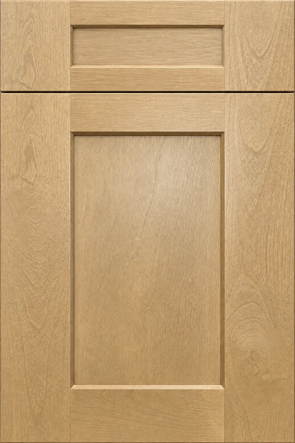 Natural shaker door panel in a light wood finish