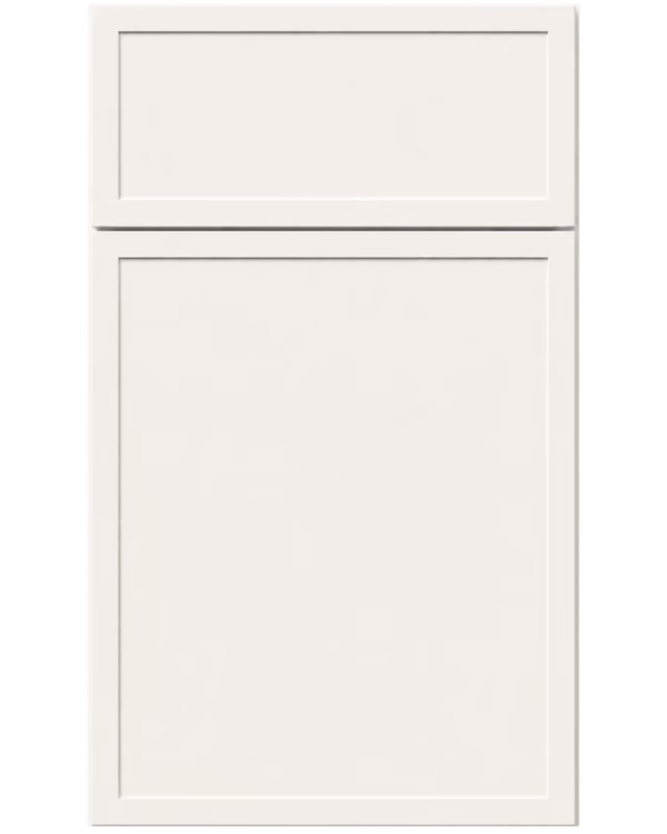 Slim dove white shaker cabinet door panel with narrow frame profile