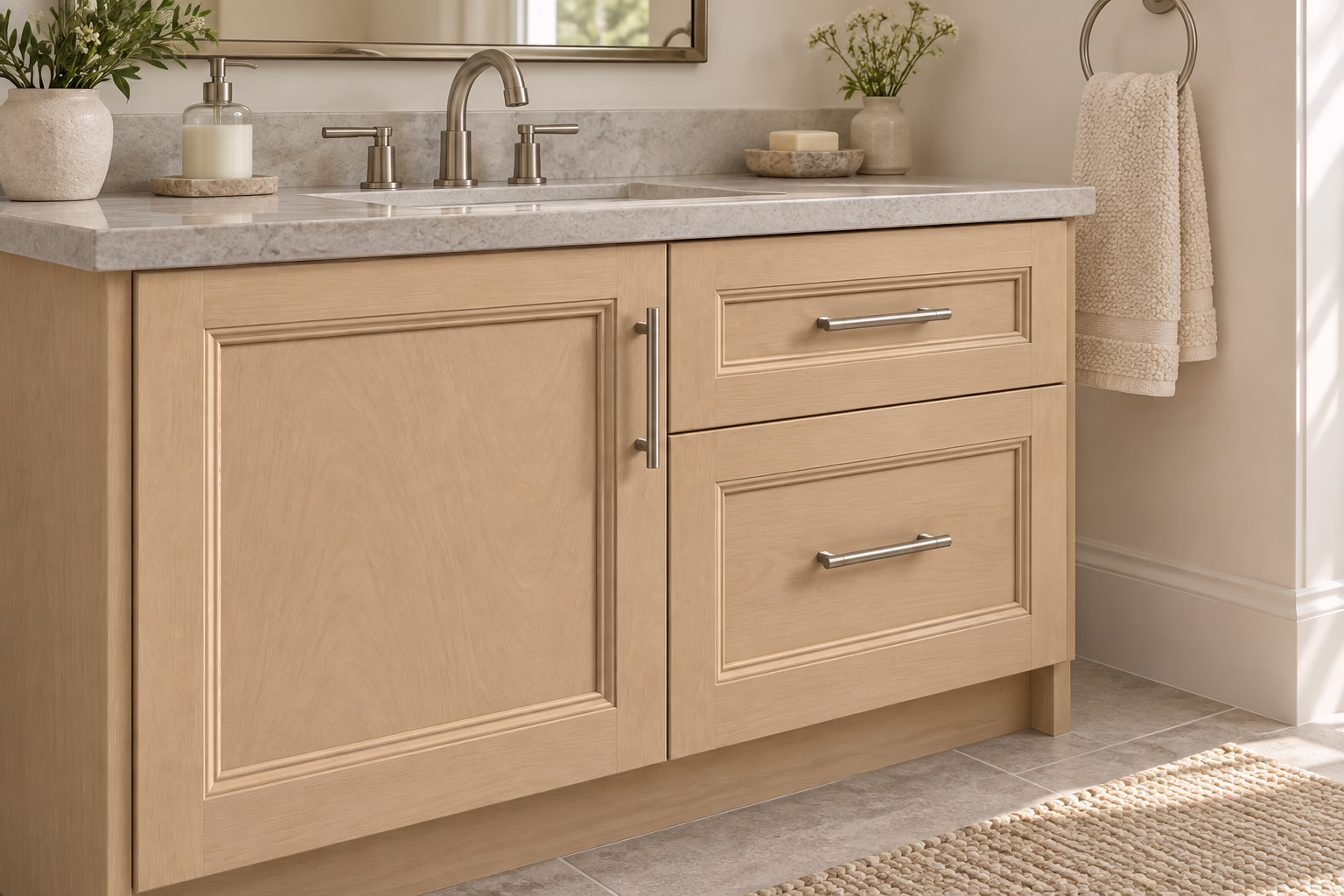 Alpine wheat vanity in soft daylight