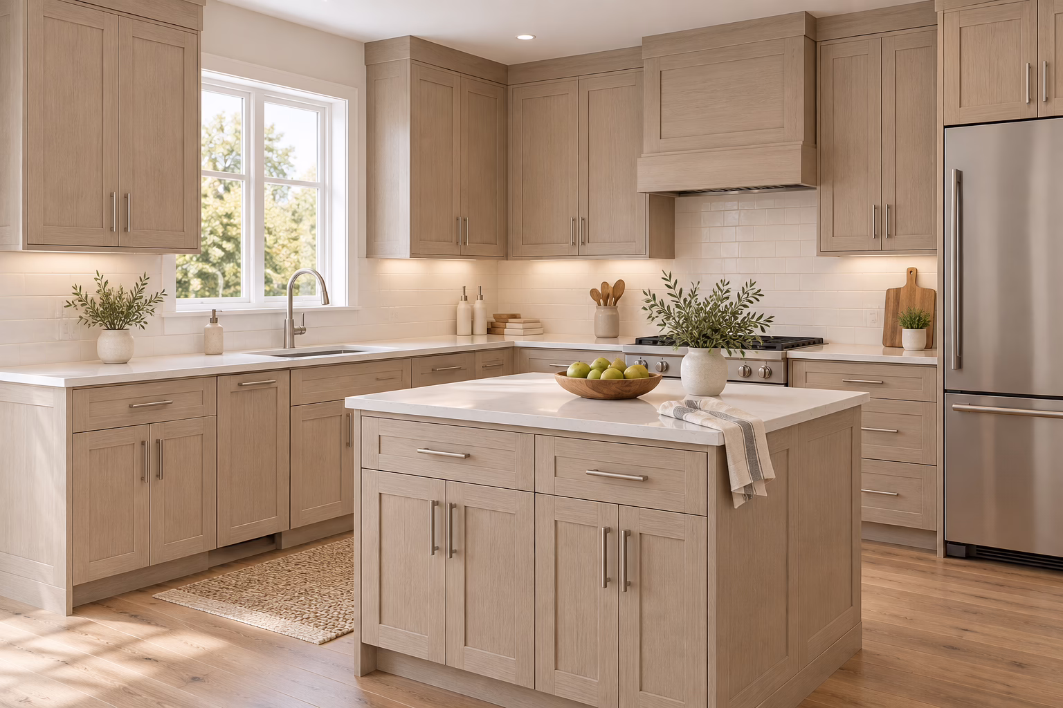 Modern kitchen with light wood cabinetry
