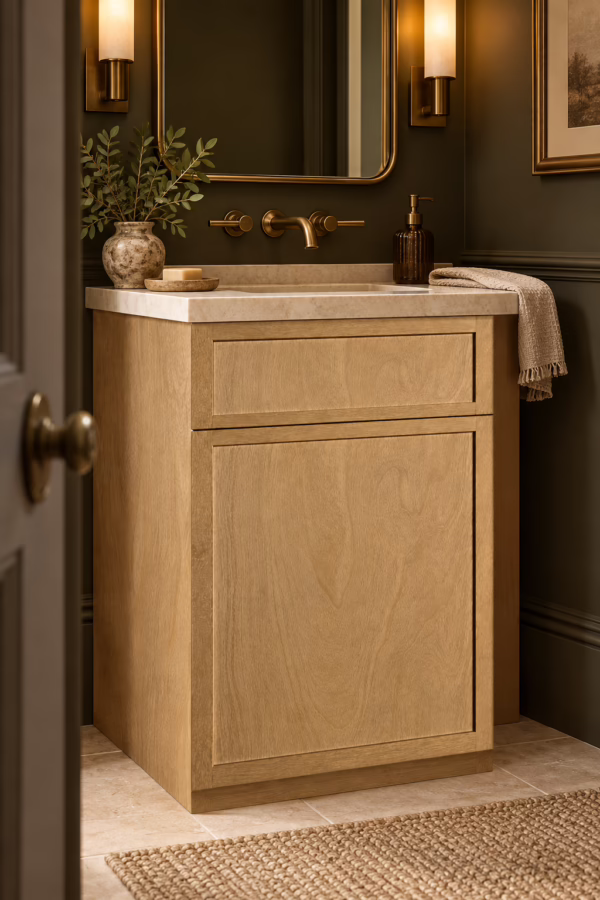 Elegant vanity in a stylish powder room.