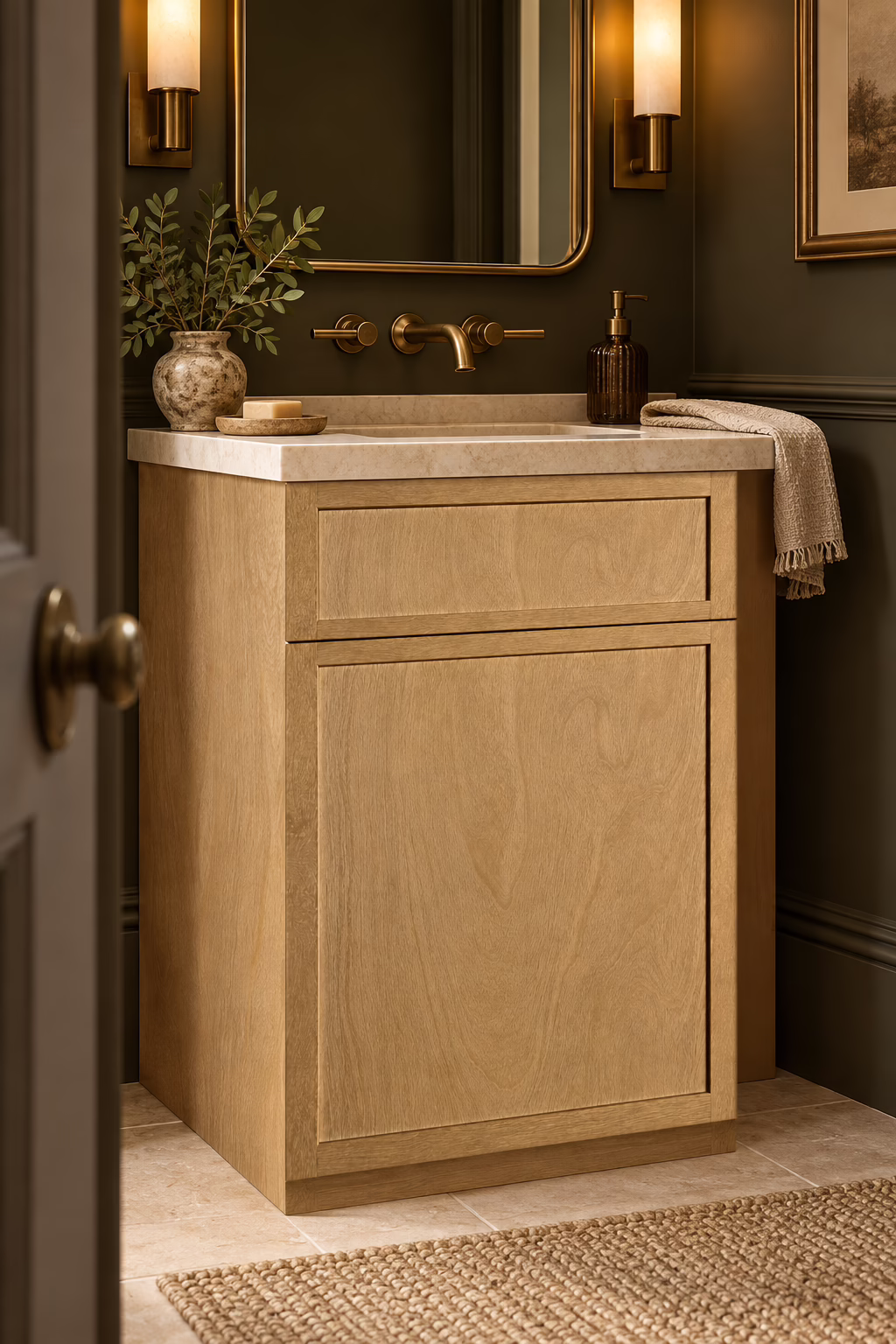 Elegant vanity in a stylish powder room.