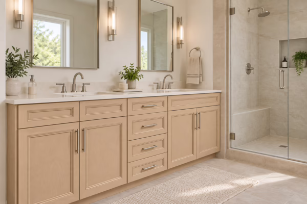 Light Wheat Double Vanity Bathroom