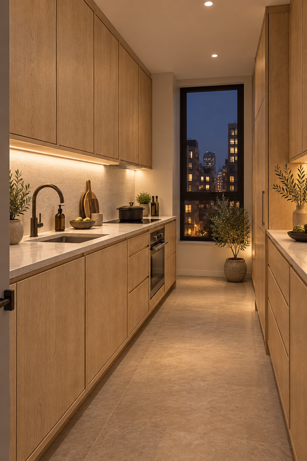 Modern kitchen with warm wood tones