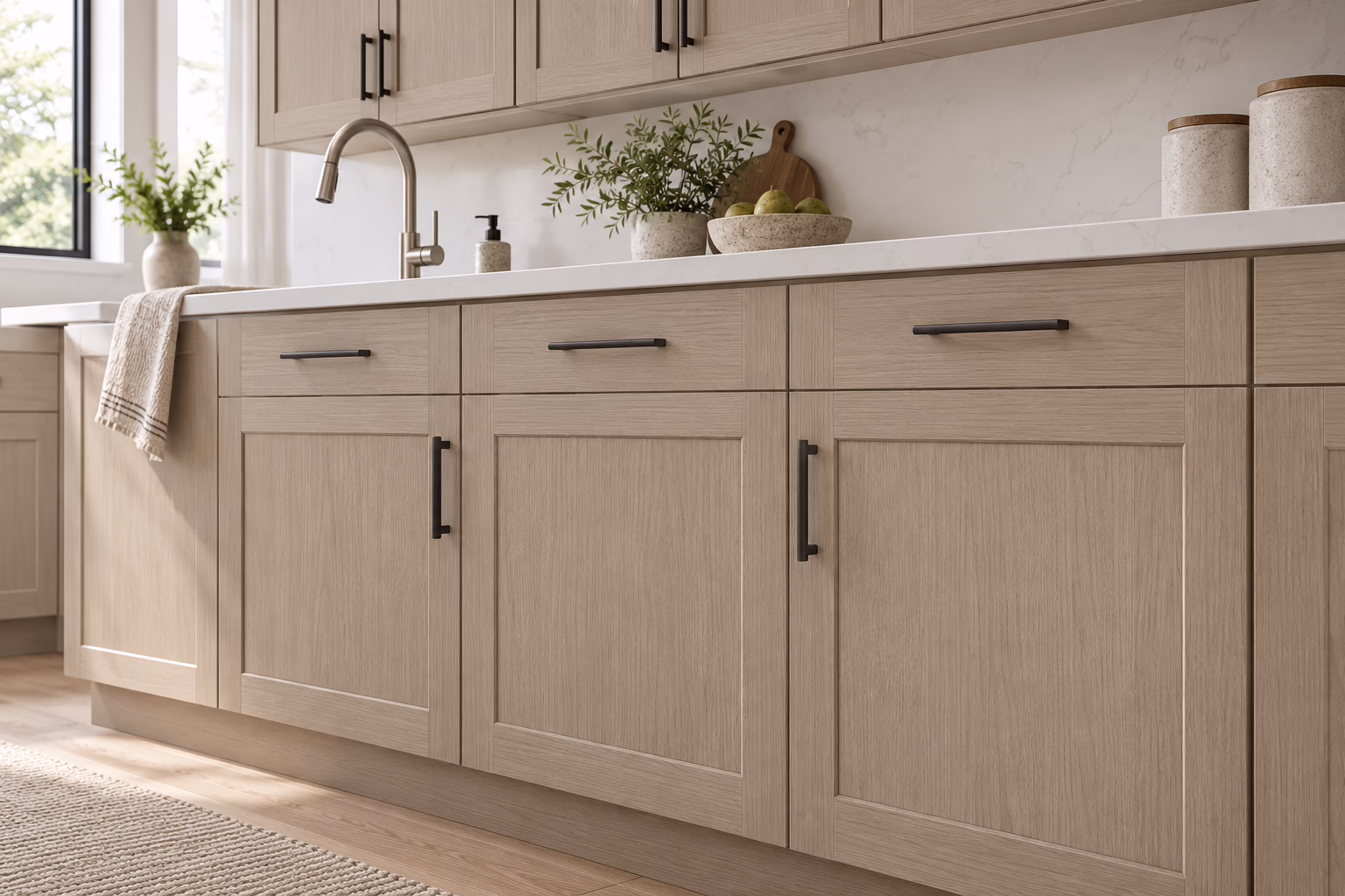Modern kitchen with light wood cabinetry