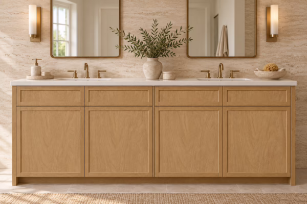 Elegant double vanity with natural decor
