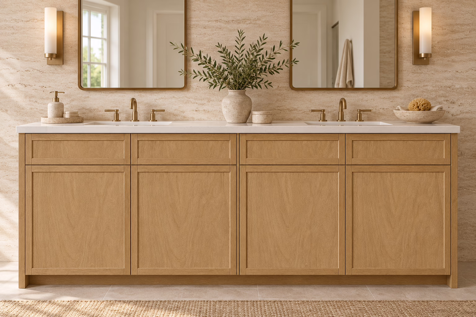 Elegant double vanity with natural decor