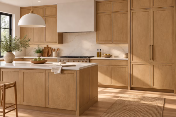 Warm oak kitchen with modern design