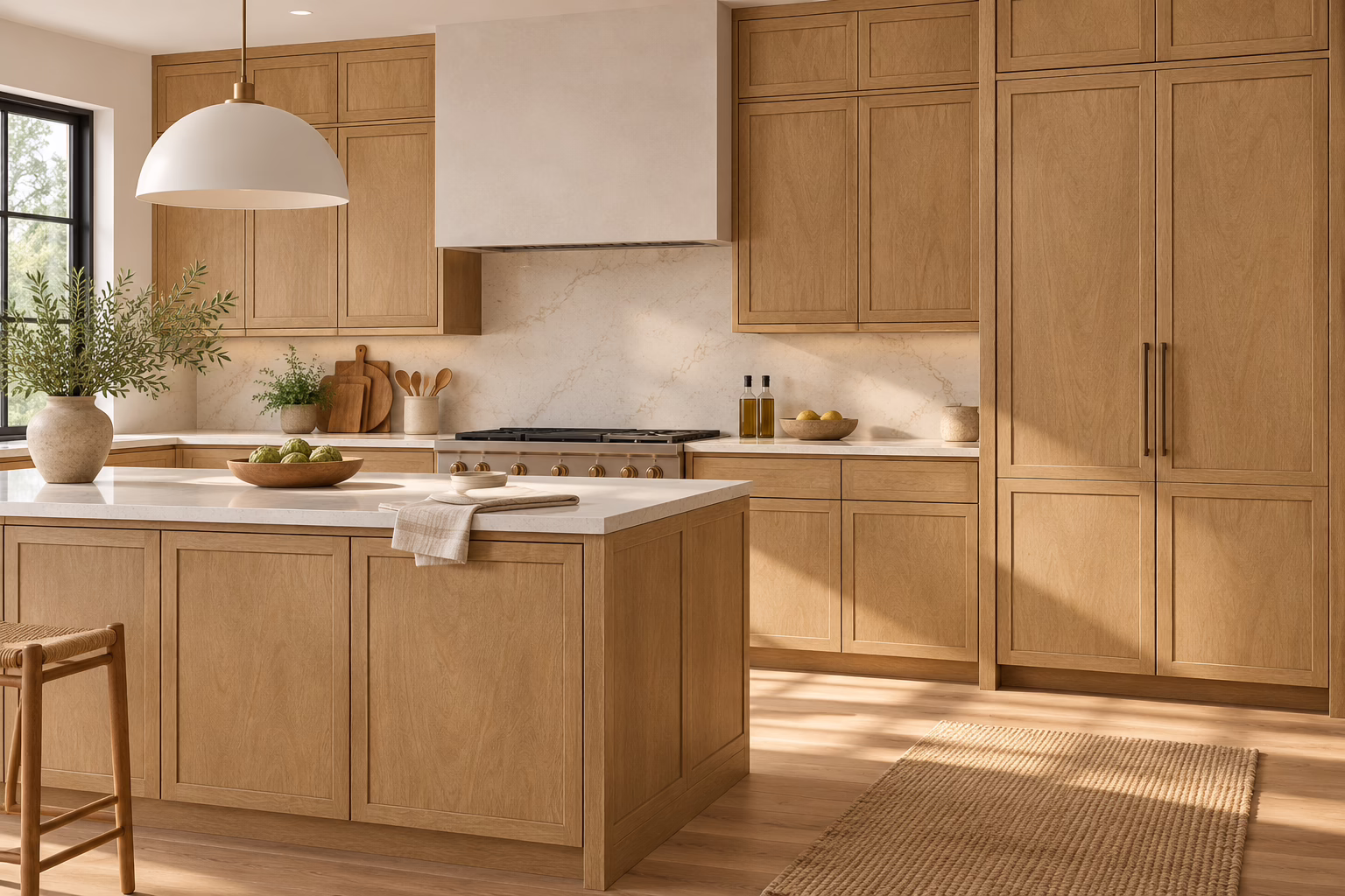 Warm oak kitchen with modern design